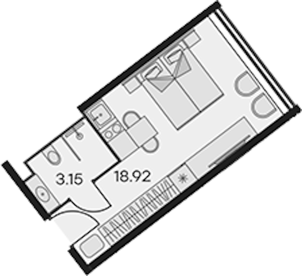 Квартира студия 22.07 м², 3/15 эт., Апарт-отель «Апарт-отель 25-7 Заневский»